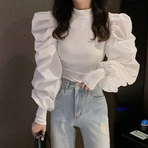 women's sweaters 2021 fashion spring half turtleneck knitted sweater women korean black lady folds long puff sleeve solid patchwork sli, White;black
women's sweaters 2021 fashion spring half turtleneck knitted sweater women korean black lady folds long puff sleeve solid patchwork sli, White;black