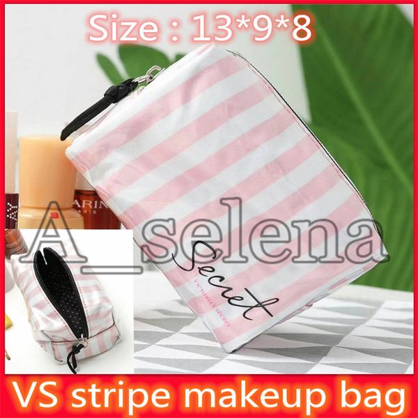 Famous Secret Brand Stripe Storage Zipper Bag For Women Beauty Wash Secret Makeup Bag Girls Travel Cosmetic Organizer Cosmetic Bags