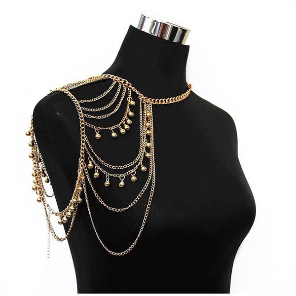 gold tone harness multilayer body chain with bells necklace love rocks shoulder drape, Silver
gold tone harness multilayer body chain with bells necklace love rocks shoulder drape, Silver