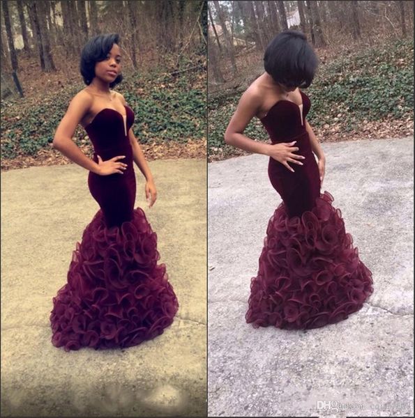 2019 new burgundy sweetheart organza ruffles evening gowns vevlet ruffles mermaid floor length party prom dresses aw351, Black
2019 new burgundy sweetheart organza ruffles evening gowns vevlet ruffles mermaid floor length party prom dresses aw351, Black