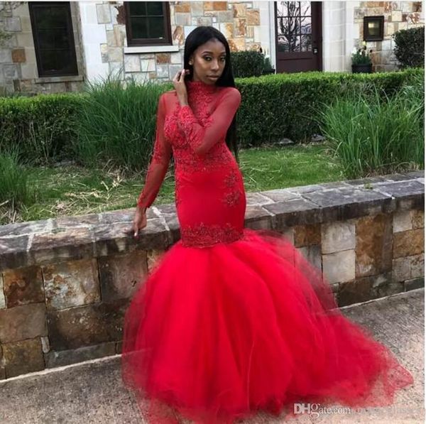2019 black girls african red prom dresse mermaid long sleeves beads appliques high neck tiered floor length evening dresses wear
2019 black girls african red prom dresse mermaid long sleeves beads appliques high neck tiered floor length evening dresses wear