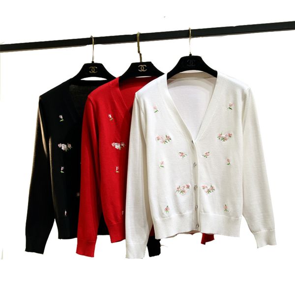 autumn rose embroidery long sleeve short style high waist small card knitted air conditioning shirt slimming outerwear, White
autumn rose embroidery long sleeve short style high waist small card knitted air conditioning shirt slimming outerwear, White