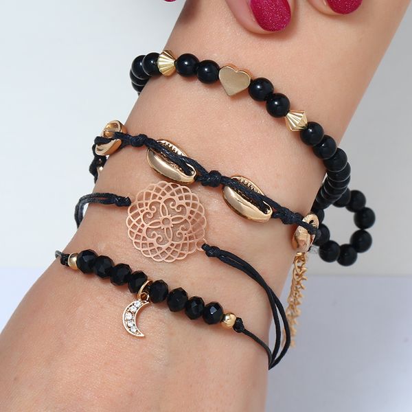 link, chain european and american fashion exaggerated jewelry bohemian shell love moon pendant beaded bracelet women, Black
link, chain european and american fashion exaggerated jewelry bohemian shell love moon pendant beaded bracelet women, Black