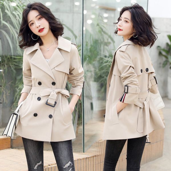 short windbreaker female spring small fragrance fashion temperament suit collar double-breasted solid color trench coat d311, Tan;black
short windbreaker female spring small fragrance fashion temperament suit collar double-breasted solid color trench coat d311, Tan;black