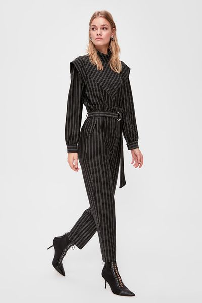 trendyol belt detail striped knit pants twoaw20pl0469, Black;white 
trendyol belt detail striped knit pants twoaw20pl0469, Black;white