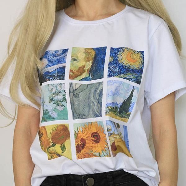 женщины tshirt женские дизайнер одежды crew neck новая van gogh art painting lattice cute плюс размер tops casual bf harajuku футболка, White 
женщины tshirt женские дизайнер одежды crew neck новая van gogh art painting lattice cute плюс размер tops casual bf harajuku футболка, White