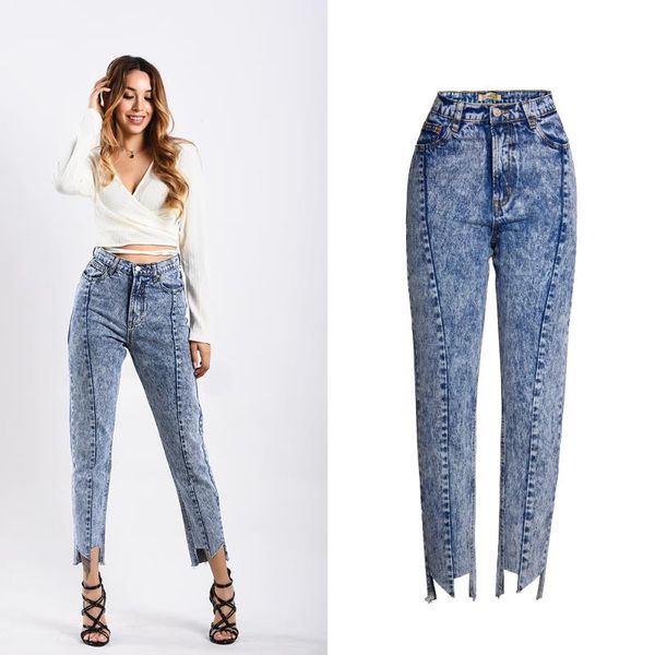women's bf wind high waist straight jeans spot comfort irregular trousers cowgirl loose mom pants, Blue
women's bf wind high waist straight jeans spot comfort irregular trousers cowgirl loose mom pants, Blue