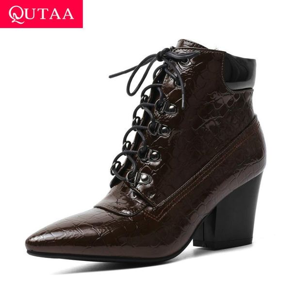 qutaa 2020 pu лакированной кожи lace up all match ботильоны осень зима toe остроконечные площади моды каблук женская обувь размер 34-43, Black
qutaa 2020 pu лакированной кожи lace up all match ботильоны осень зима toe остроконечные площади моды каблук женская обувь размер 34-43, Black