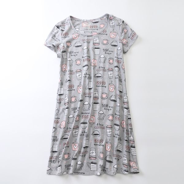new knitted cotton short sleeve pajamas cute cartoon home clothes european women's large print nightdress sleepwear bath pale grey cup, Black;red
new knitted cotton short sleeve pajamas cute cartoon home clothes european women's large print nightdress sleepwear bath pale grey cup, Black;red