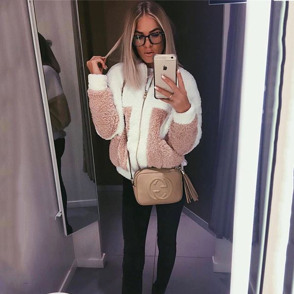 women new soft warm plush teddy jacket autumn winter patchwork white and pink coat female winter jumper casual jackets, Black;brown
women new soft warm plush teddy jacket autumn winter patchwork white and pink coat female winter jumper casual jackets, Black;brown