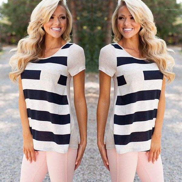 striped crew neck summer women clothes loose womens designer tshirts short sleeved pocket tees panelled, White
striped crew neck summer women clothes loose womens designer tshirts short sleeved pocket tees panelled, White