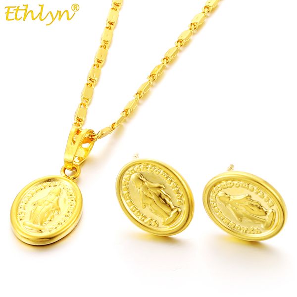 ethlyn 35cm/40cm chain christianity jewelry kids/girls/ women gold color virgin mary pendant necklaces earring jewelry sets s305, Silver
ethlyn 35cm/40cm chain christianity jewelry kids/girls/ women gold color virgin mary pendant necklaces earring jewelry sets s305, Silver