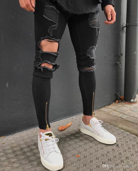 hi-street biker jeans mens clothing black design zippers holes draped pencil pants long slim fit trousers, Blue
hi-street biker jeans mens clothing black design zippers holes draped pencil pants long slim fit trousers, Blue