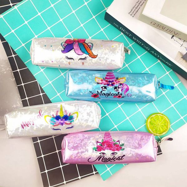 holographic laser pencil case unicorn handles for girl student pu flamingo pencil box bag school supply stationery
holographic laser pencil case unicorn handles for girl student pu flamingo pencil box bag school supply stationery