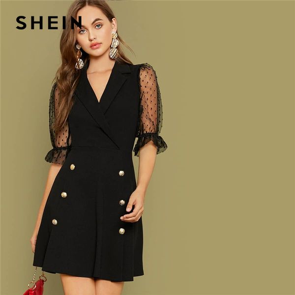 shein black notch collar double button front office dress women 2019 autumn mesh sleeve v neck wrap elegant flared dresses, Black;pink
shein black notch collar double button front office dress women 2019 autumn mesh sleeve v neck wrap elegant flared dresses, Black;pink
