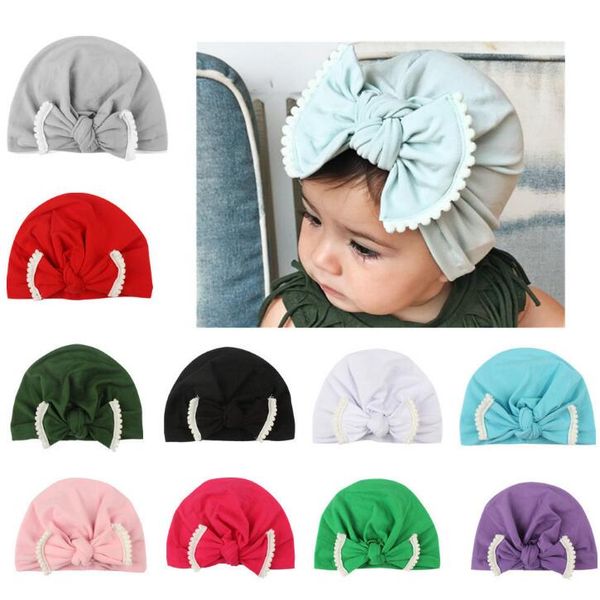 Ins Baby Girls Boy Bow Lace Caps Kids Knitting Wool Crochet Hat Infant Toddler Boutique Indian Turban Spring Autumn 10 Colors