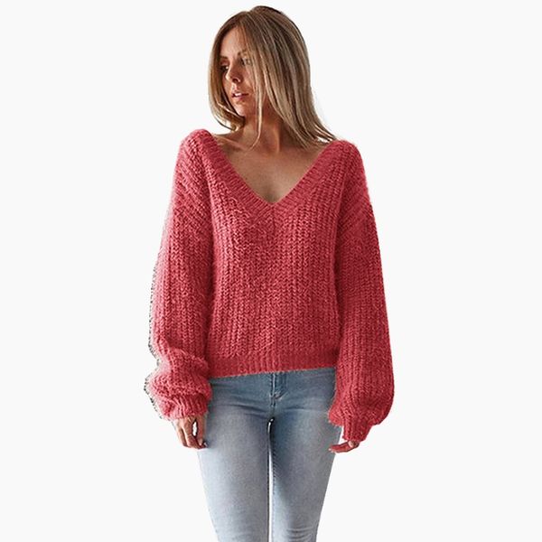 women winter jumper knit sweater keep warm pullovers v neck back lace up loose sweaters female high street vogue knitwear, White;black
women winter jumper knit sweater keep warm pullovers v neck back lace up loose sweaters female high street vogue knitwear, White;black