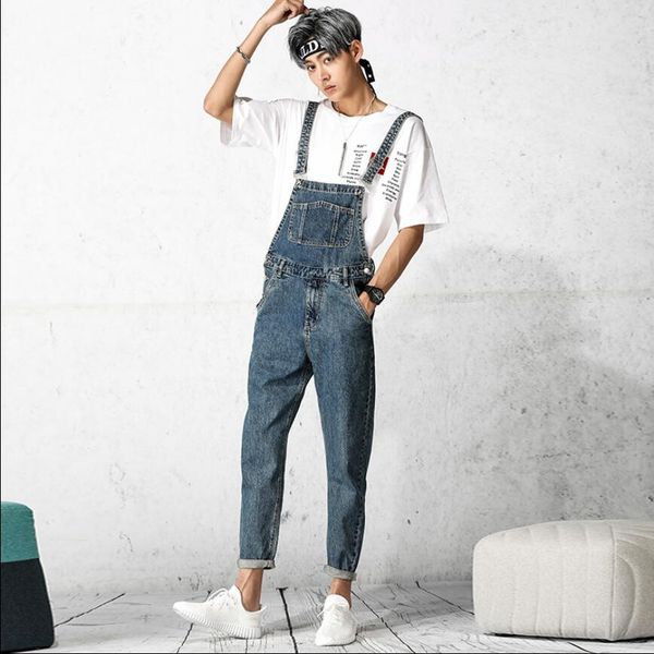 2019 spring new denim strap pants men's siamese sling pants tide brand handsome loose tooling feet hairstylist bib, Blue
2019 spring new denim strap pants men's siamese sling pants tide brand handsome loose tooling feet hairstylist bib, Blue