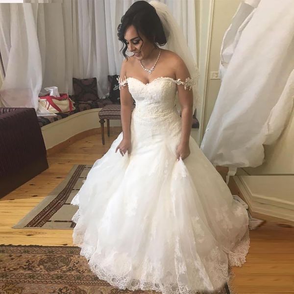 off the shoulder ball gown wedding dress with lace trim long lace bridal wed dress gown plus size, White
off the shoulder ball gown wedding dress with lace trim long lace bridal wed dress gown plus size, White