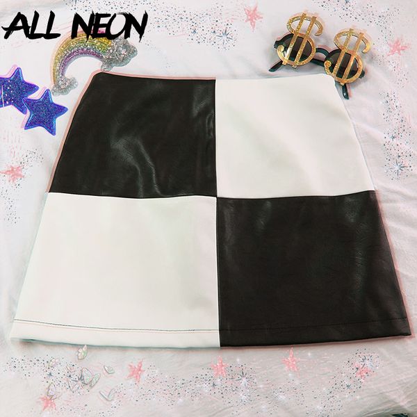 allneon vintage pu leather mini skirts patchwork black and white a-line short skirt fashion summer e-girl plaid skirt streetwear
allneon vintage pu leather mini skirts patchwork black and white a-line short skirt fashion summer e-girl plaid skirt streetwear