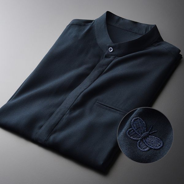 minglu stand collar mens shirts luxury embroidery long sleeve mens dress shirts plus size 4xl chest fake pocket design man shirt, White;black
minglu stand collar mens shirts luxury embroidery long sleeve mens dress shirts plus size 4xl chest fake pocket design man shirt, White;black