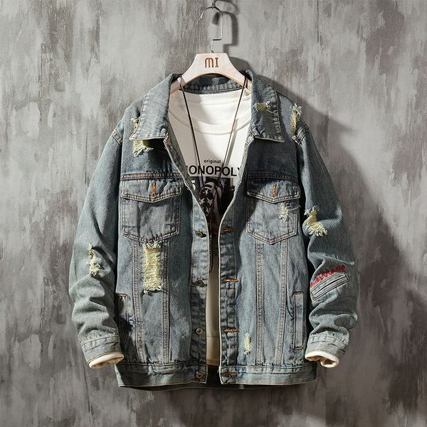 hole denim jacket men's clothing new korean trend handsome denim jacket men 's clothing fashion casual outerwear, Black;brown
hole denim jacket men's clothing new korean trend handsome denim jacket men 's clothing fashion casual outerwear, Black;brown