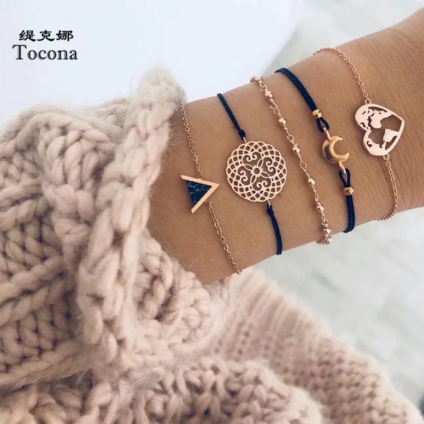 tocona 5pcs/sets bohemia new trendy map bracelets gold color hollow round triangle chain bangles jewelry for women ladies 7123, Black
tocona 5pcs/sets bohemia new trendy map bracelets gold color hollow round triangle chain bangles jewelry for women ladies 7123, Black