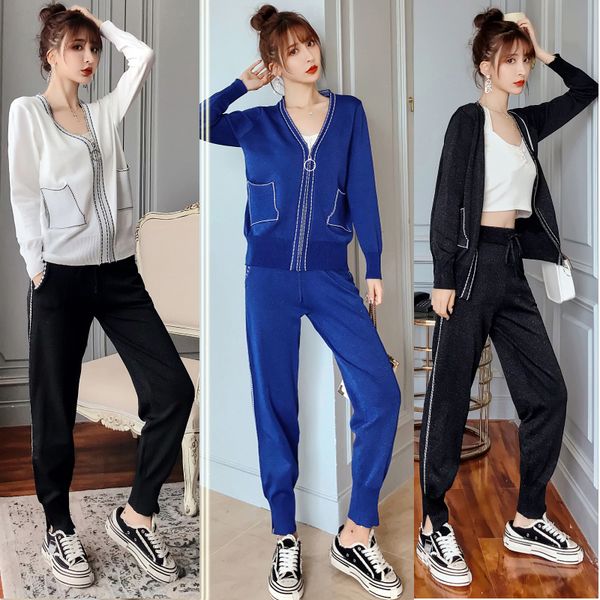 women knit cardigans sweater loose pants tracksuit sets v neck zipper sweatshirt wide leg trousers suits for woman, White
women knit cardigans sweater loose pants tracksuit sets v neck zipper sweatshirt wide leg trousers suits for woman, White