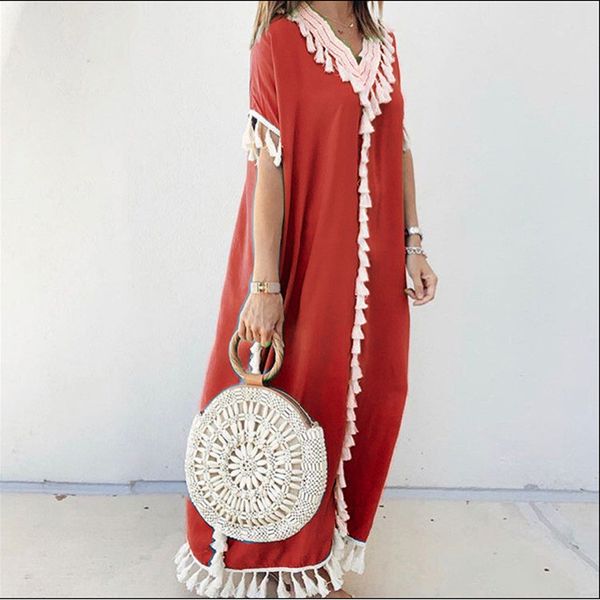 fashion women designer dresse spring summer v neck bohemian fringe column dresses large size women casual clothing, Black;gray
fashion women designer dresse spring summer v neck bohemian fringe column dresses large size women casual clothing, Black;gray
