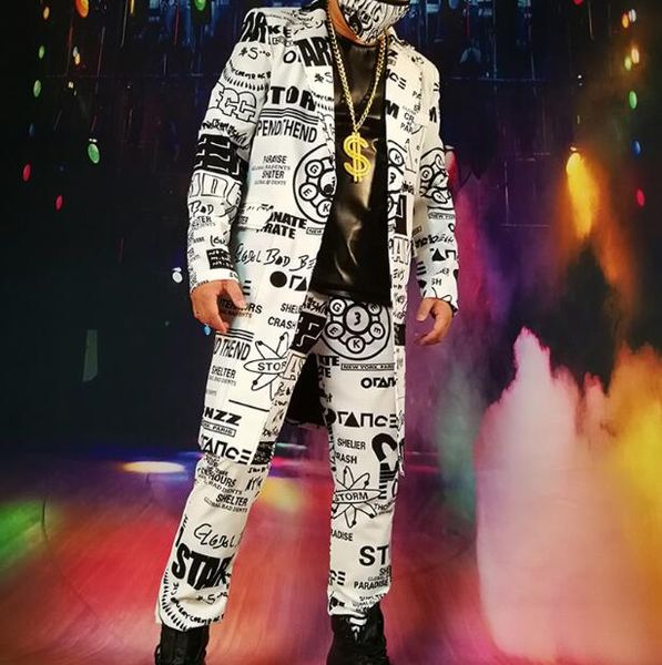 2019 new tailor-made suits sets for men graffiti casual hip hop long blazers jacket man party stage singer dj costume, White;black
2019 new tailor-made suits sets for men graffiti casual hip hop long blazers jacket man party stage singer dj costume, White;black