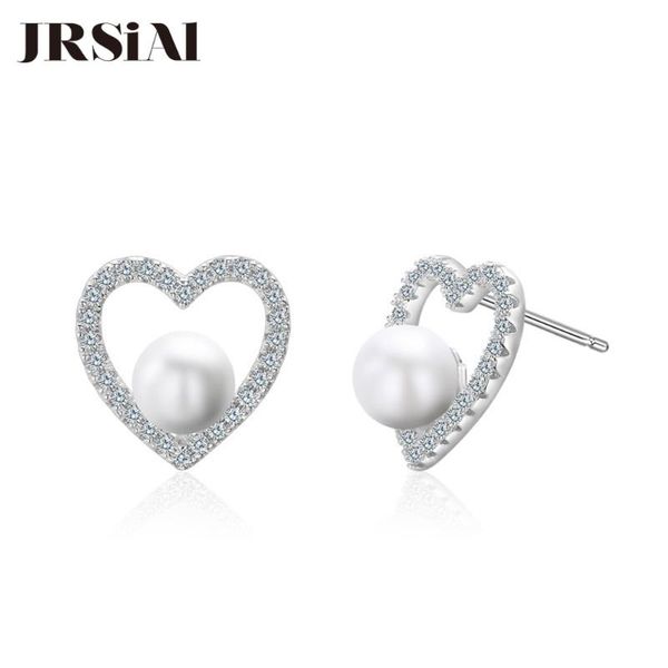 jrsial 925 sterling silver jewelry pearl earrings korean trend accessories earrings zircon bead heart, Golden;silver
