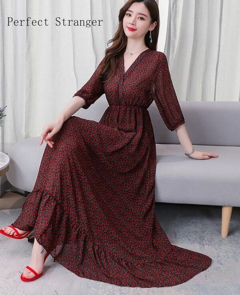 2020 summer new arrival v collar three-quarter sleeve flower printed chiffon women long dress, Black;gray
2020 summer new arrival v collar three-quarter sleeve flower printed chiffon women long dress, Black;gray