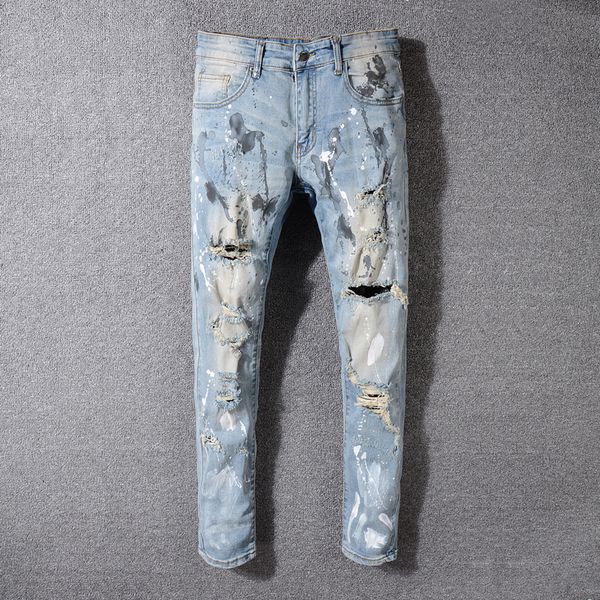fashion streetwear men jeans retro dirty wash slim fit paint ripped jeans men punk pants destroyed hip hop, Blue
fashion streetwear men jeans retro dirty wash slim fit paint ripped jeans men punk pants destroyed hip hop, Blue