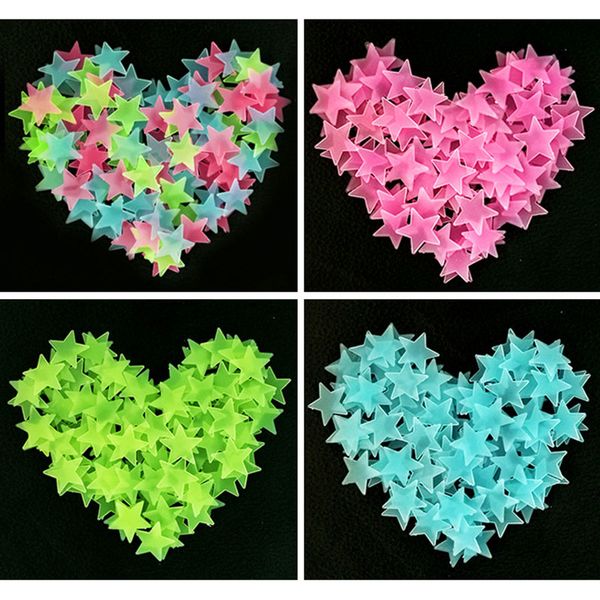 3cm 100pcs/set Xmas Luminous Stars Wall Sticker Baby Kids Room Ceiling Decorations Fluorescent Star Diy Wall Stickers La295