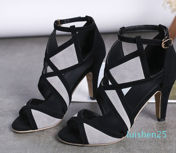 2019 european and american fish-mouth sandals with high, thin, cross-border foreign trade heel l25, Black