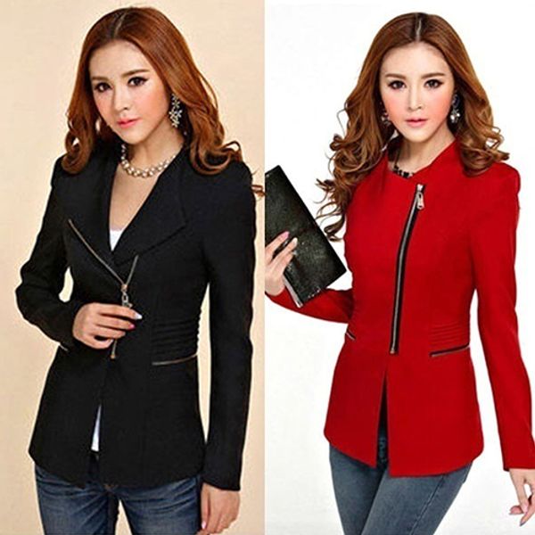 candy color long sleeve women zipper blazer suit slim casual jacket coat outwear, White;black
candy color long sleeve women zipper blazer suit slim casual jacket coat outwear, White;black