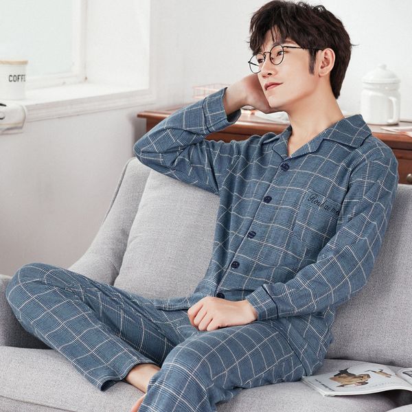 2018 new spring men's pajamas cotton long-sleeved lapel cardigan cotton casual men's xl home service suit, Blue;gray
2018 new spring men's pajamas cotton long-sleeved lapel cardigan cotton casual men's xl home service suit, Blue;gray