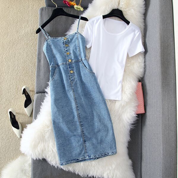 2020 spring summer new denim braces dress high waist slim a-line short strap dress+ white tees women dresses suit 2 piece sets
2020 spring summer new denim braces dress high waist slim a-line short strap dress+ white tees women dresses suit 2 piece sets