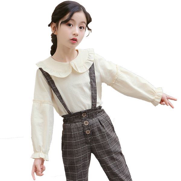 spring girls clothing sets long-sleeved cotton shirt+plaid suspender trousers leisure autumn suit girl clothes, White
spring girls clothing sets long-sleeved cotton shirt+plaid suspender trousers leisure autumn suit girl clothes, White