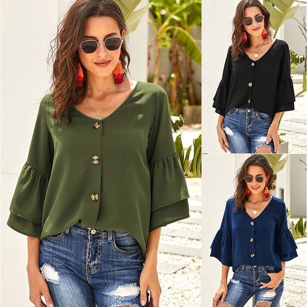 ins amazon shirt new womens european and american v-neck button decoration ruffled half-sleeve shirt 252337sale, White
ins amazon shirt new womens european and american v-neck button decoration ruffled half-sleeve shirt 252337sale, White