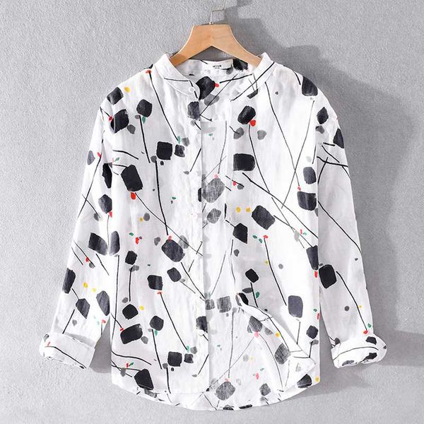 summer new printed personality design casual pure linen shirt men brand fashion shirts for men trendy loose shirt mens chemise, White;black
summer new printed personality design casual pure linen shirt men brand fashion shirts for men trendy loose shirt mens chemise, White;black