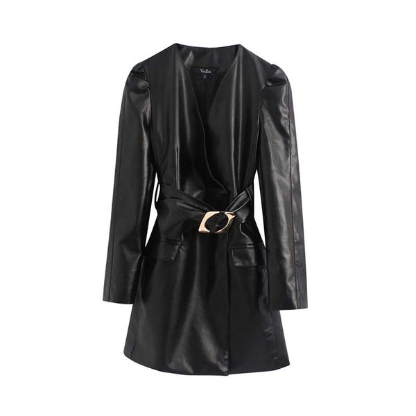 women long sleeve fashion black dresses pu leather v neck belt pockets female fashion casual dresses, Black;gray
women long sleeve fashion black dresses pu leather v neck belt pockets female fashion casual dresses, Black;gray