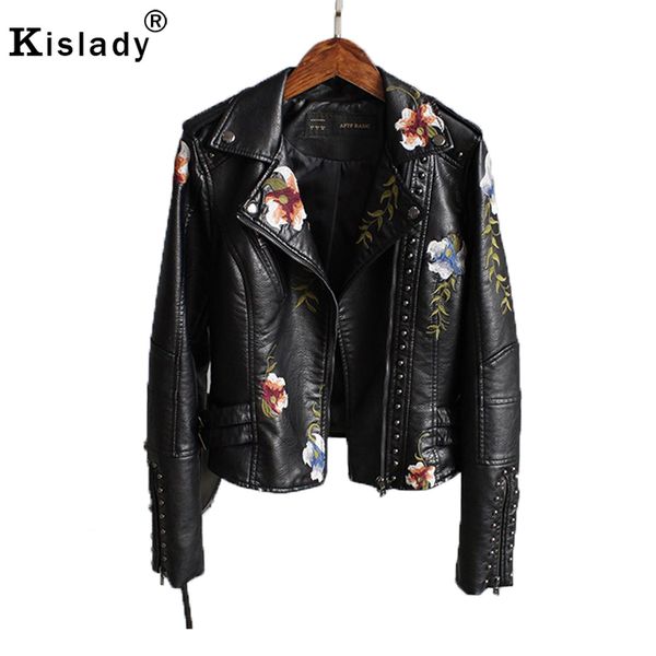 new women's floral print embroidery faux leather jacket female soft pu motorcycle coat beige black punk zipper rivet outerwear
new women's floral print embroidery faux leather jacket female soft pu motorcycle coat beige black punk zipper rivet outerwear