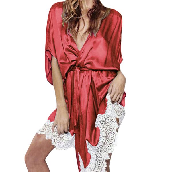 women silk satin sleep dress lace hem v neck half sleeve belted bathrobe nightgown nightdress sleepwear bridesmaid robes, Black;red
women silk satin sleep dress lace hem v neck half sleeve belted bathrobe nightgown nightdress sleepwear bridesmaid robes, Black;red