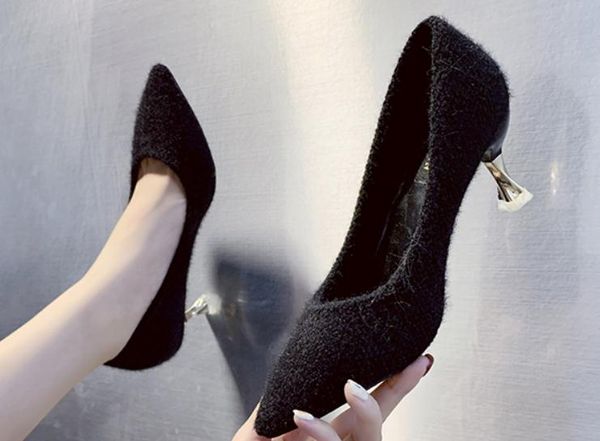 women's shoes in spring and autumn high fine heel pointed end suede @b068, Black
women's shoes in spring and autumn high fine heel pointed end suede @b068, Black