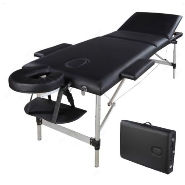 Waco Massage Bed, 3 Sections Folding Aluminum Tube, Portable Spa Facial Beauty Bodybuilding Massage Table Kit Black