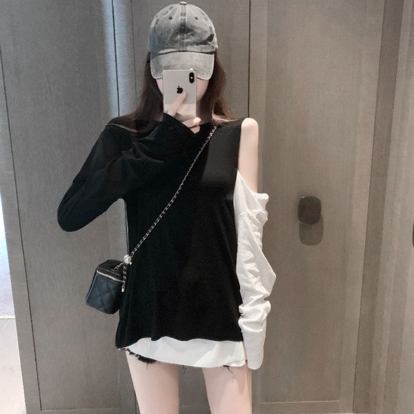 nana fashion womens clothing store careful machine design sense fake two-piece black and white stitching t-shirt off-shoulder long sleeve lo
nana fashion womens clothing store careful machine design sense fake two-piece black and white stitching t-shirt off-shoulder long sleeve lo