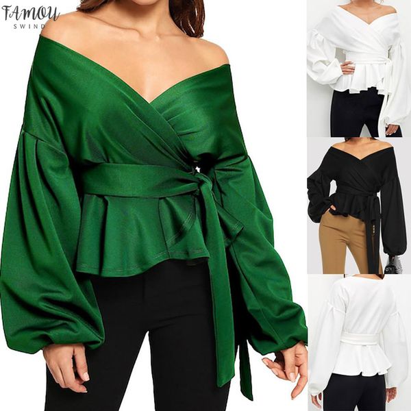 chaonan women long sleeve blouses shirt strapless deep v neck blouses lantern sleeve bow belt casual tee new@q, White
chaonan women long sleeve blouses shirt strapless deep v neck blouses lantern sleeve bow belt casual tee new@q, White