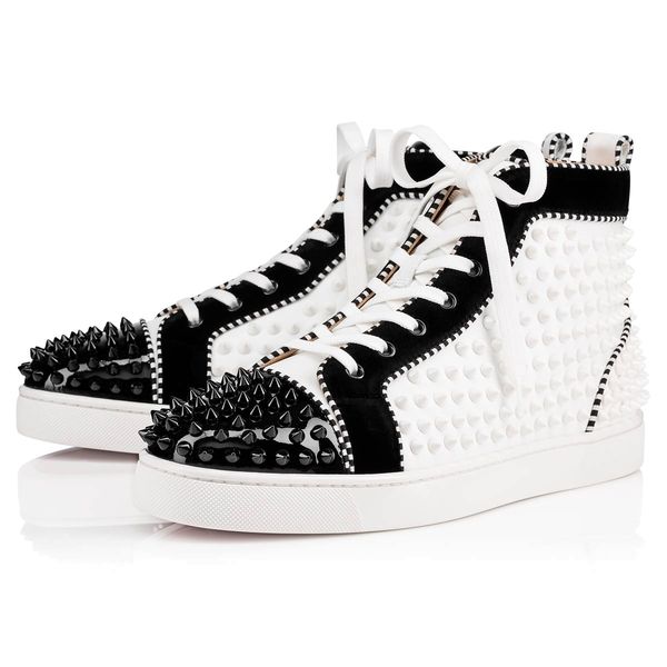 full spiked high sneakers red bottom sole flats men's sneaker sporty spikes patent leather veau velours luxury designers orlato cs07, Black
full spiked high sneakers red bottom sole flats men's sneaker sporty spikes patent leather veau velours luxury designers orlato cs07, Black