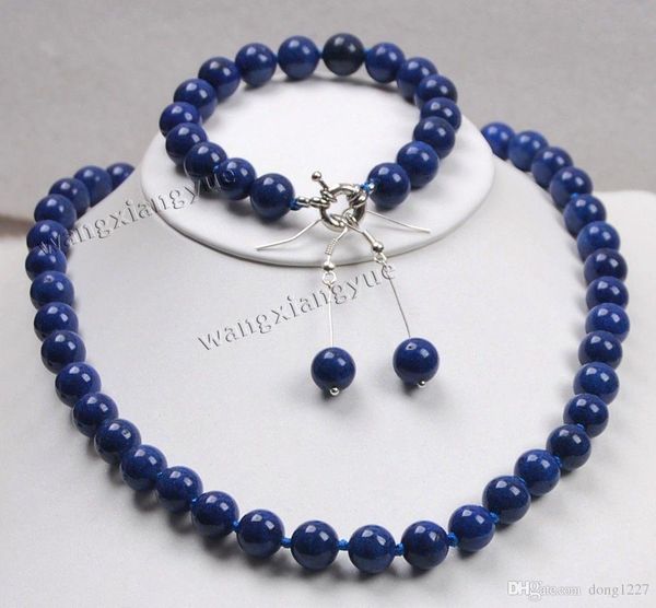 10mm lapis lazuli gemstones round beads necklace 18" bracelet 7.5" earrings set, Black
10mm lapis lazuli gemstones round beads necklace 18" bracelet 7.5" earrings set, Black